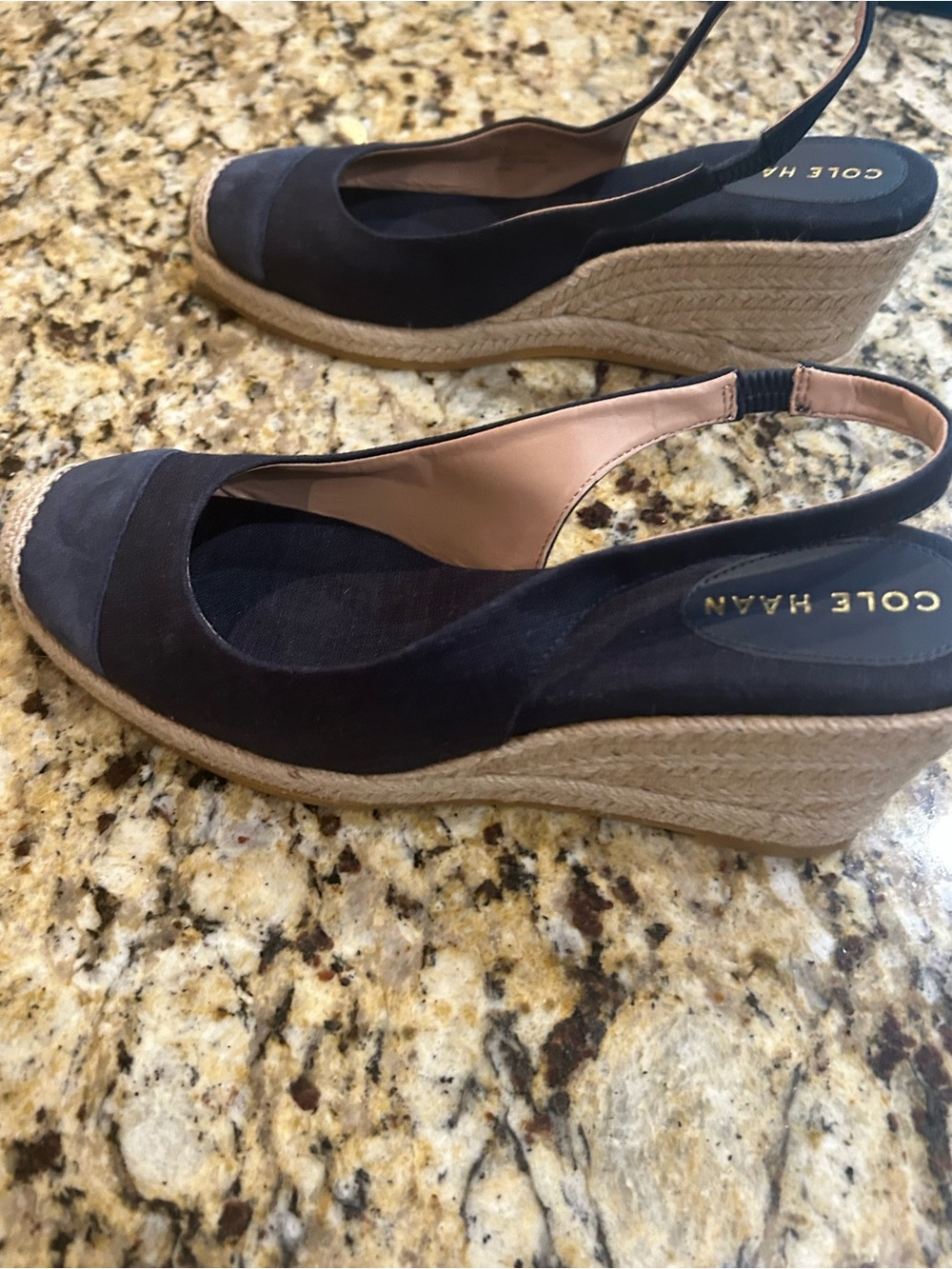 Cole Hasn Cloudfeel Blue Canvas Ankle Strap Espadrille Wedge Sandals Size 9.5 B - Picture 3 of 5